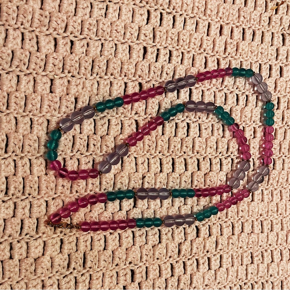Vtg Monet Pink Glass Beaded Necklace